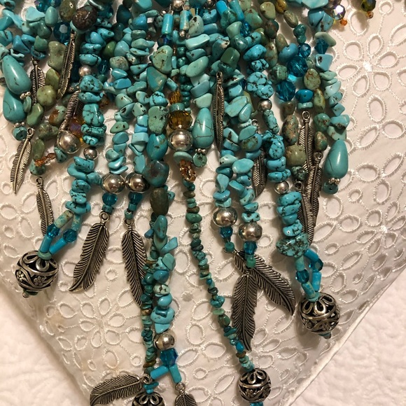 Turquoise, Silver, pewter and Swarovski necklace. - Picture 2 of 6